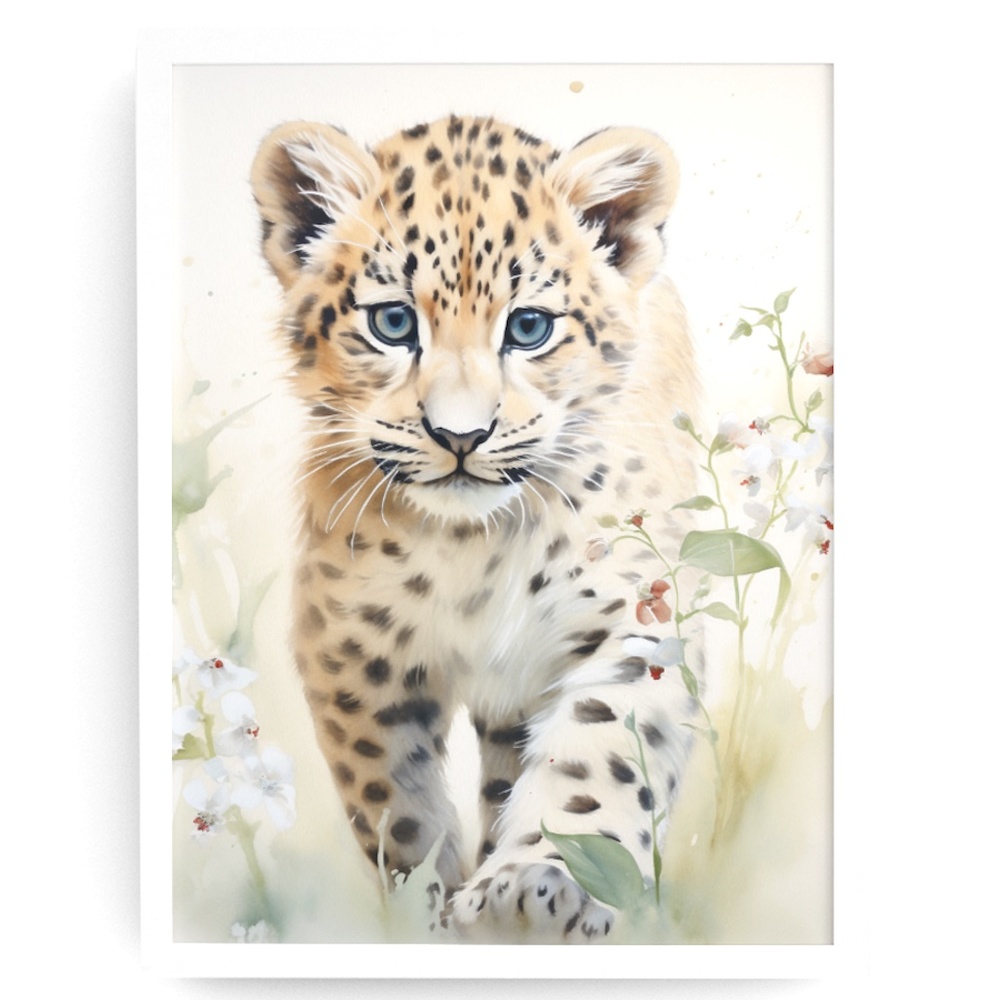 Watercolor Leopard Portrait Wall Art Illustration Print Poster Unframed